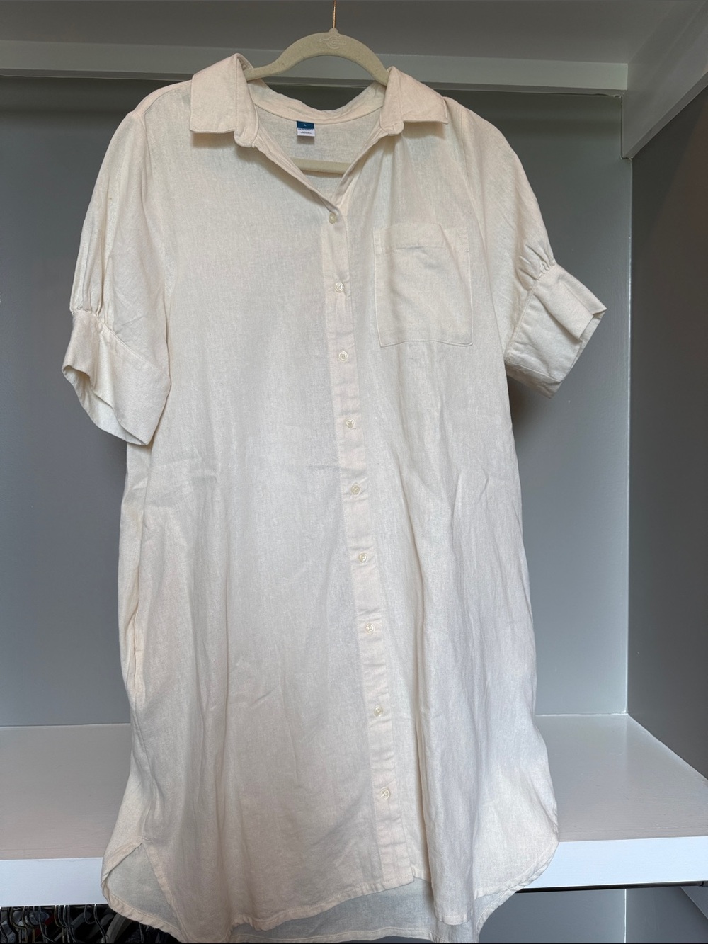 Old Navy Cream Button-Down Tunic Dress with pockets